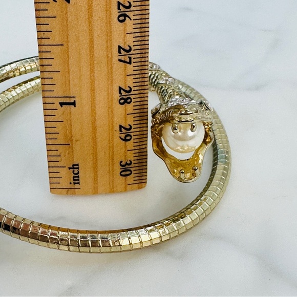 Wrap Snake Bracelet Pearl In Mouth Rhinestone Head Coiled Gold-tone Wrist or Arm - Picture 11 of 13